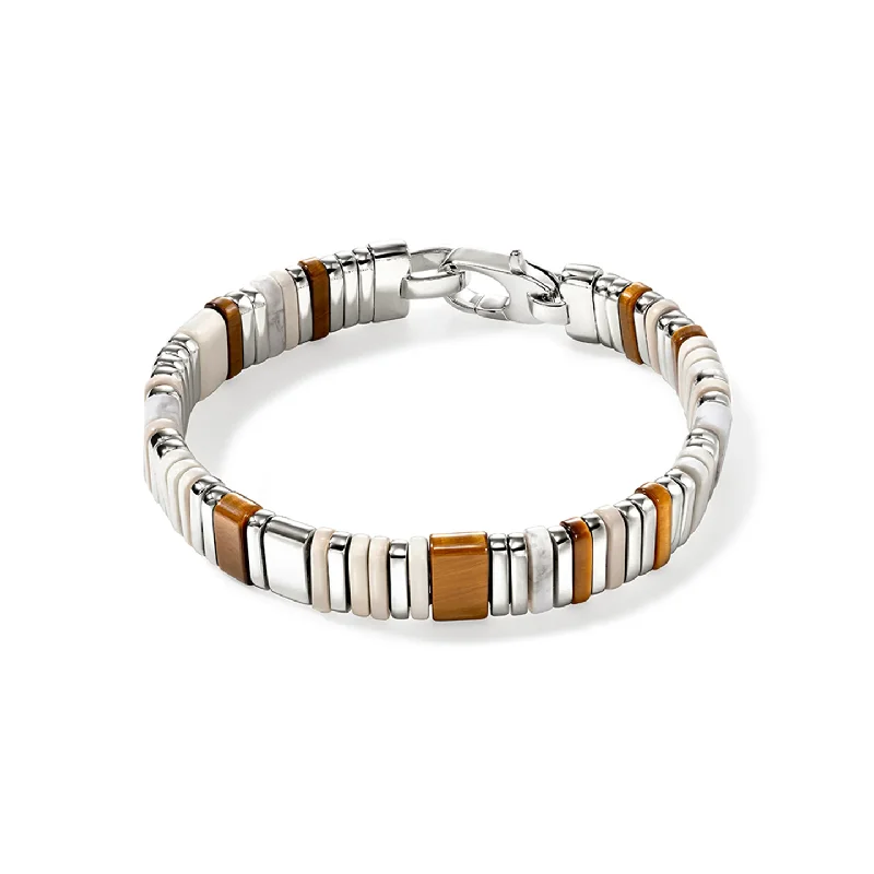 Bangles with gothic-inspired engravings for drama -John Hardy Colorblock Sterling Silver Brown Tiger Eye and Howlite Bracelet