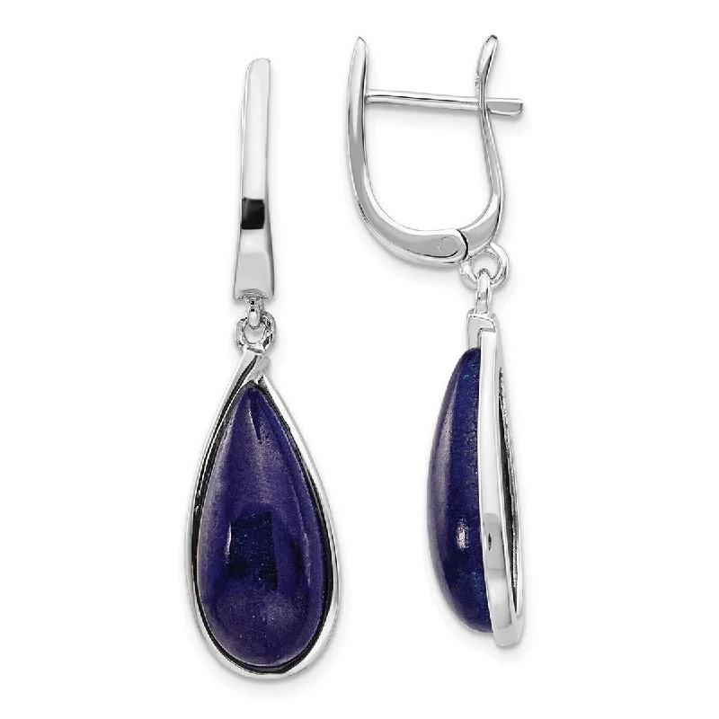 Animal Print Drop Earrings for Fun -Curata 925 Sterling Silver Rhodium Plated Lapis Teardrop Hinged Earrings - 41x10mm