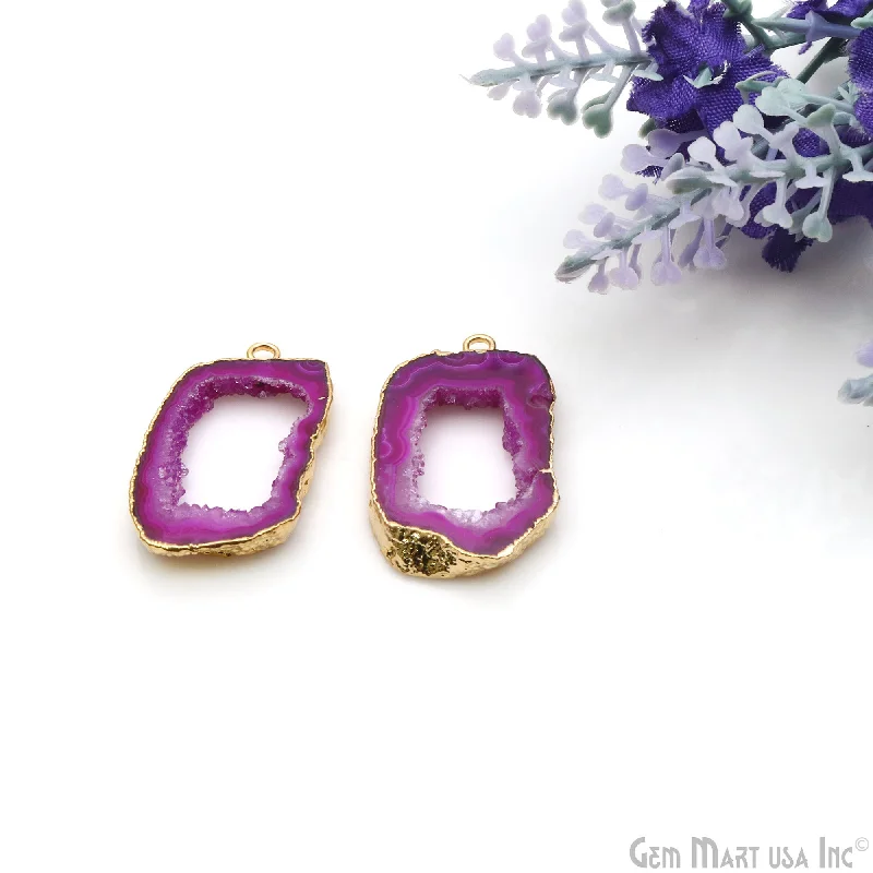 Rings with infinity loops for timeless love -Agate Slice 28x16mm Organic  Gold Electroplated Gemstone Earring Connector 1 Pair