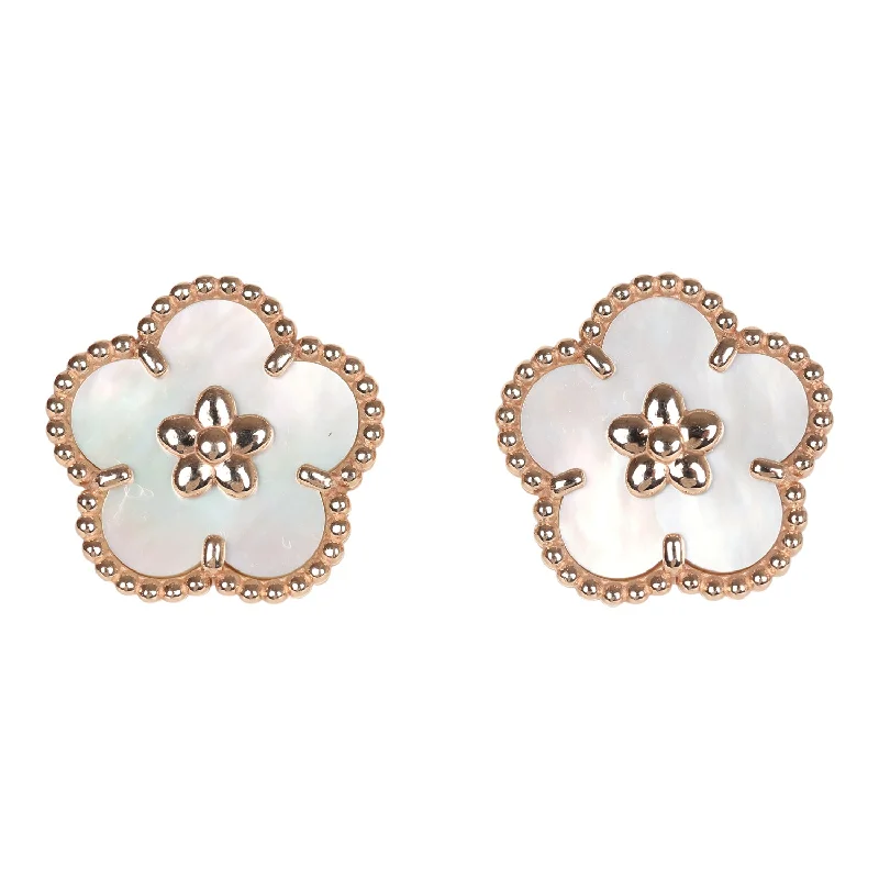 Diamond Drop Earrings for Luxury -Van Cleef & Arpels Lucky Spring Plum Blossom Earrings White Mother of Pearl & 18K Rose Gold Hardware