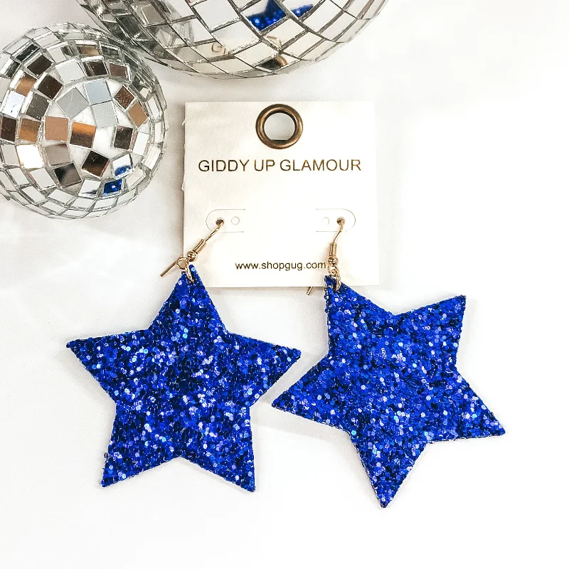 Drop Earrings for Beach Outfit -Glitter Star Earrings in Blue