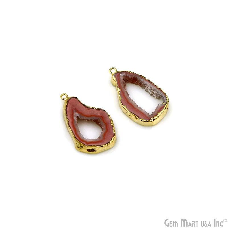 Rings with floral amethyst for romantic touch -Agate Slice 31x17mm Organic  Gold Electroplated Gemstone Earring Connector 1 Pair