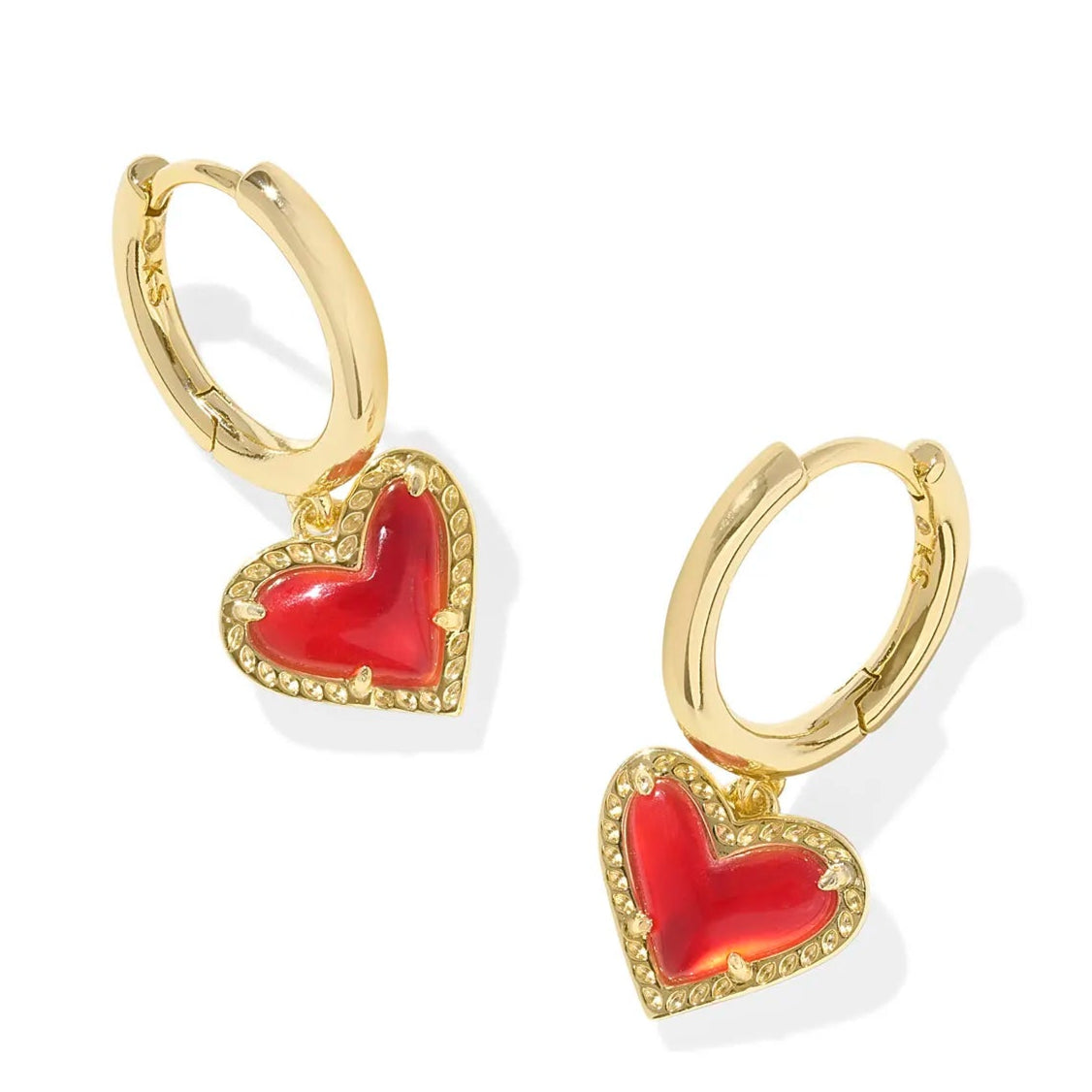 Drop Earrings with Keyhole Designs -Kendra Scott | Ari Heart Gold Huggie Earrings in Red Illusion