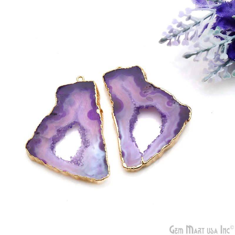 Rings with birthstone clusters for personalization -Agate Slice 30x47mm Organic  Gold Electroplated Gemstone Earring Connector 1 Pair