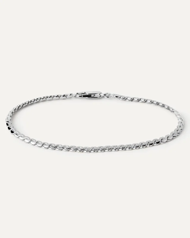 Bracelets with engraved messages for sentiment -Serpentine Silver Chain Bracelet