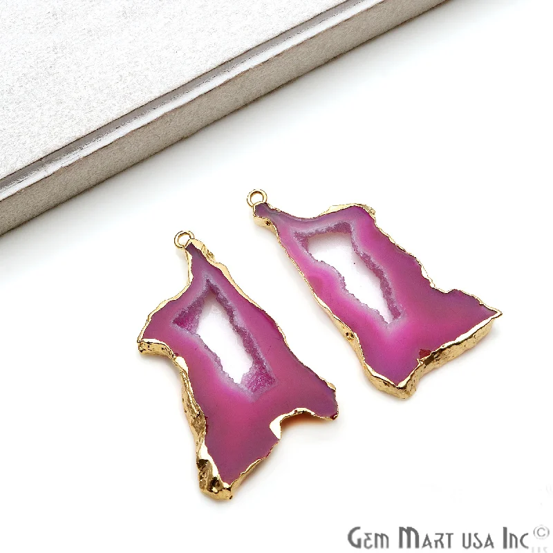 Rings with shield-shaped stones for boldness -Agate Slice 52x27mm Organic  Gold Electroplated Gemstone Earring Connector 1 Pair