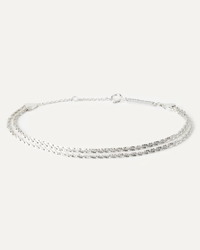 Bracelets with wave engravings for ocean vibes -Double sparkle silver chain bracelet