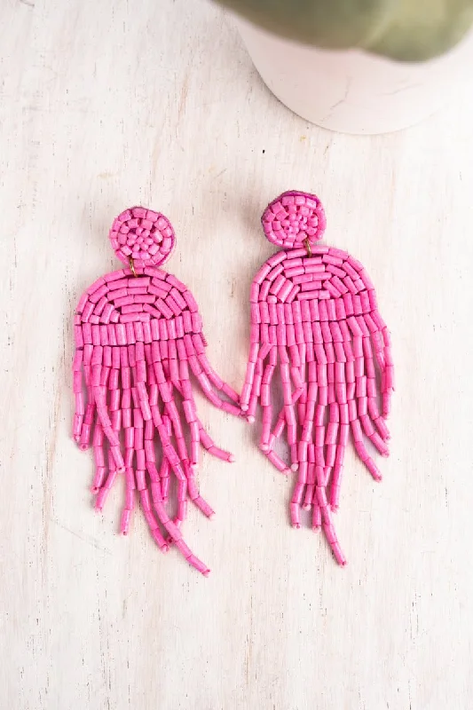 Adjustable Drop Earrings for Custom Fit -Ada Pink Seed Bead Fringe Earrings