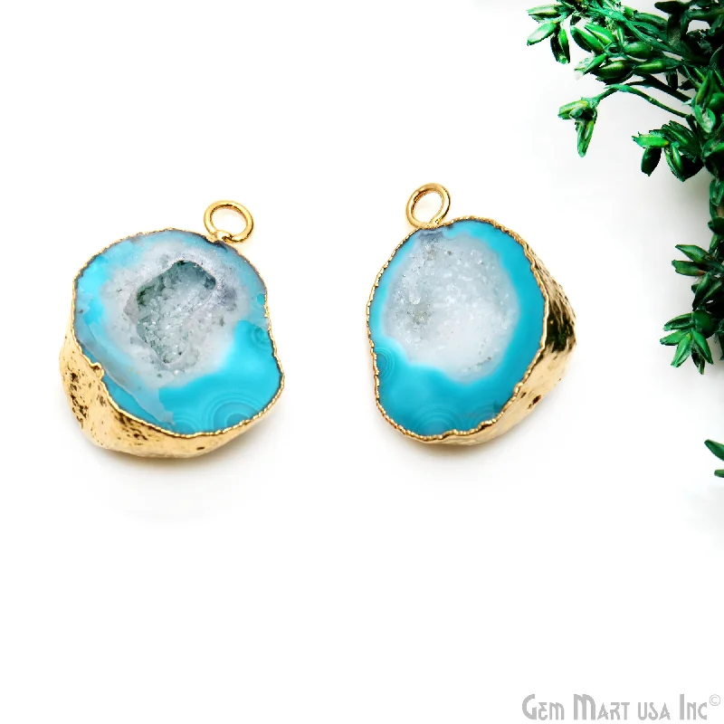 Rings with peacock ore for iridescent glow -Geode Druzy 22x28mm Organic Gold Electroplated Single Bail Gemstone Earring Connector 1 Pair