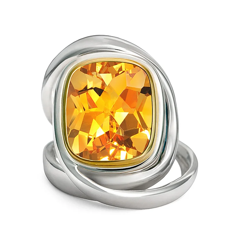 Rings with floral halo diamond arrangements -Twizzle Citrine and Sterling Silver Wrap Ring