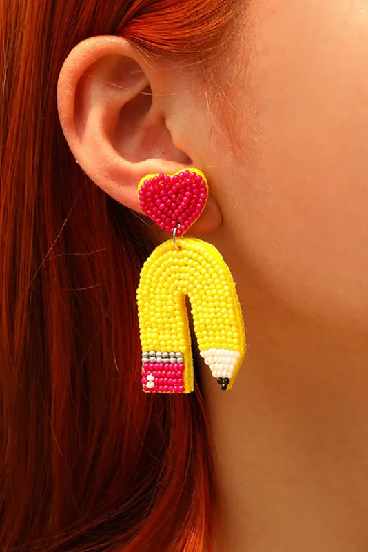 Drop Earrings for Engagement Party -Yellow Heart Pencil Earrings