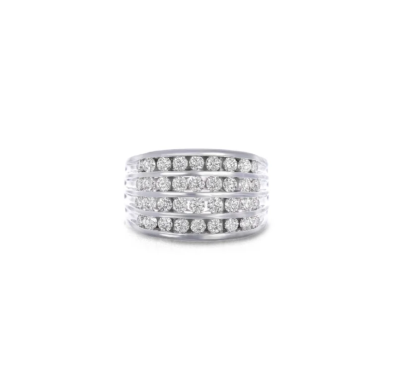 Rings with bold ruby stones for drama -Sabel Collection White Gold 4 Row Diamond Men's Ring