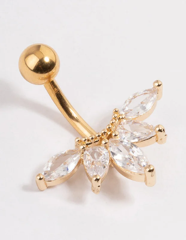 Rings with engraved constellations for stargazers -Gold Plated Surgical Steel Cubic Zirconia Marquise Fan Belly Ring