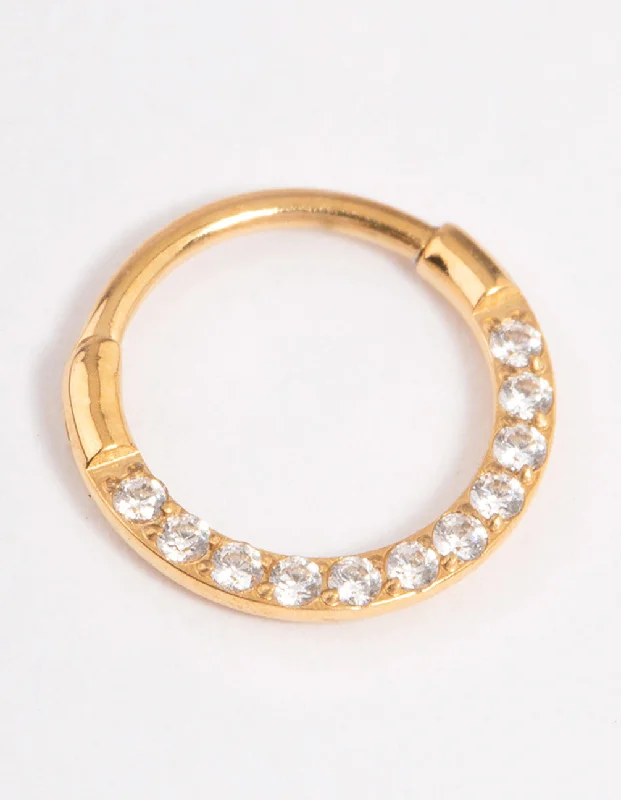 Rings with vintage-inspired rose-cut diamonds -Gold Plated Titanium Cubic Zirconia Clicker Earring 7mm