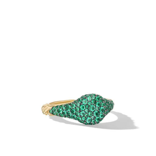 Rings with peacock ore for iridescent glow -Petite Pavé Pinky Ring in 18K Yellow Gold with Emeralds, Size 4