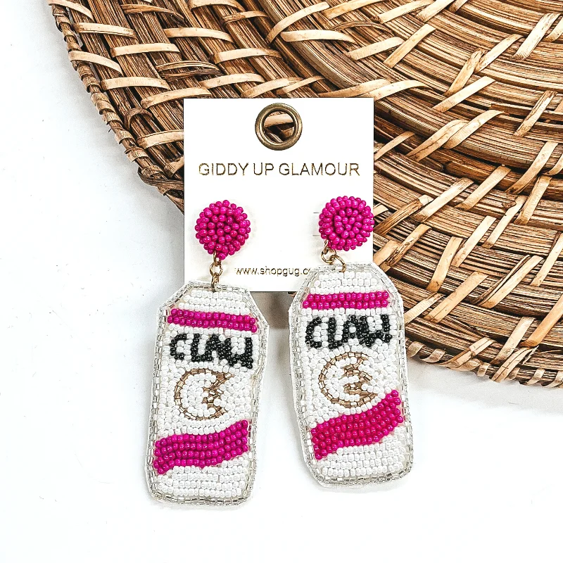 Drop Earrings for Wedding Ceremony -Hard Seltzer Can Earrings in White/Pink