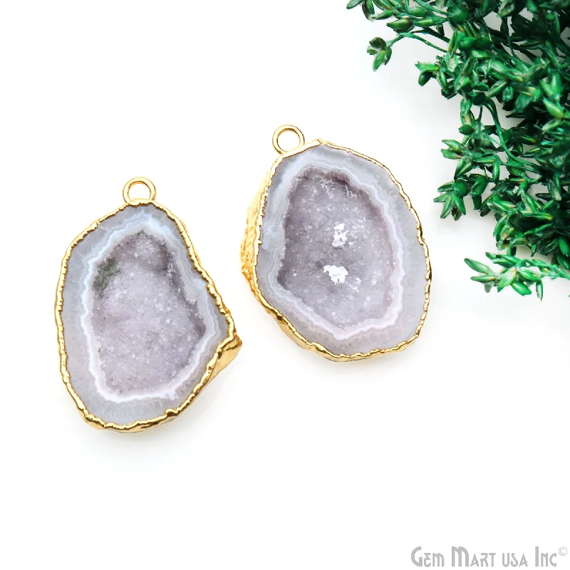 Rings with floral amethyst for romantic touch -Geode Druzy 37x26mm Organic Gold Electroplated Single Bail Gemstone Earring Connector 1 Pair