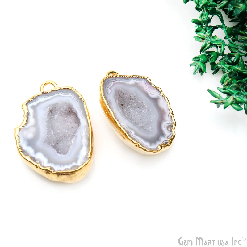 Rings with oxidized bands for vintage edge -Geode Druzy 30x21mm Organic Gold Electroplated Single Bail Gemstone Earring Connector 1 Pair