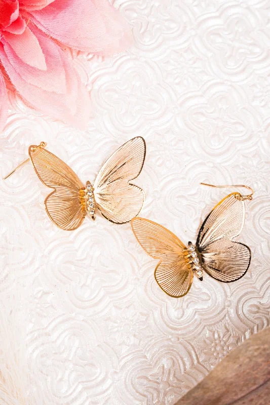 Drop Earrings for Travel Look -Crystal Avenue Flutter About Crystal Goldtone Butterfly Earrings