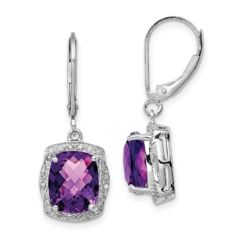 Drop Earrings with Knot Designs -Curata 925 Sterling Silver Dangle Polished Open back Leverback Diamond Amethyst Earrings - 30x12mm Wide