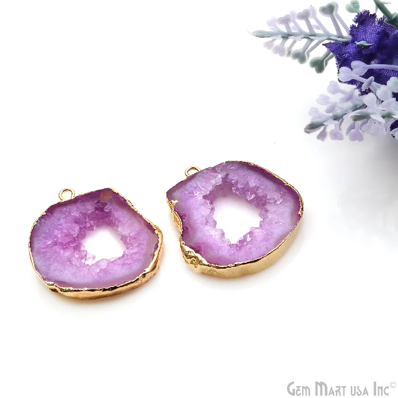 Rings with raw jade for natural calm -Agate Slice 27x25mm Organic  Gold Electroplated Gemstone Earring Connector 1 Pair