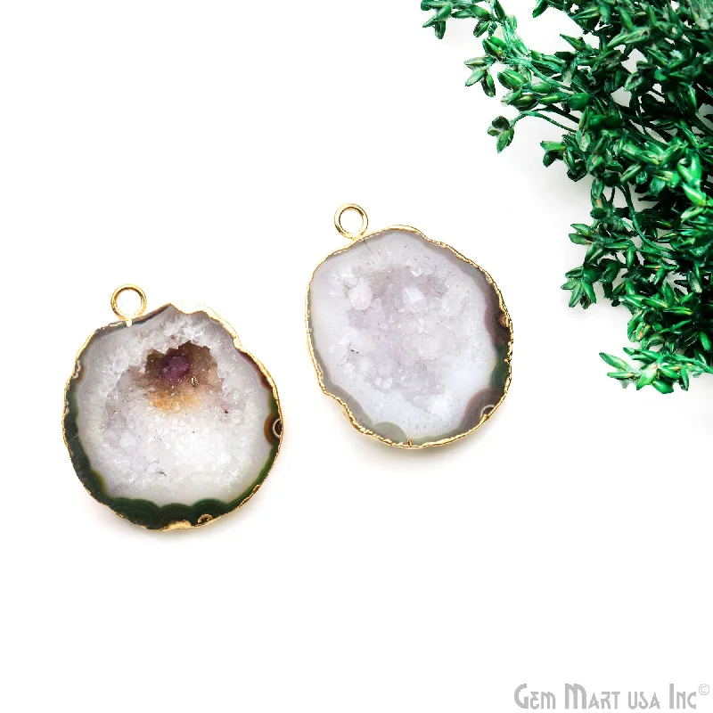 Rings with rough opal for organic shine -Geode Druzy 35x27mm Organic Gold Electroplated Single Bail Gemstone Earring Connector 1 Pair