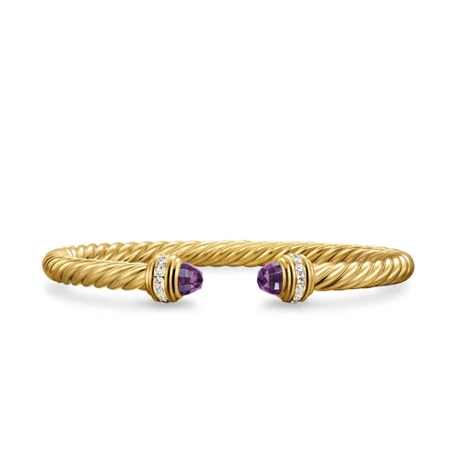 Bracelets with black diamond for bold edge -Classic Cablespira Bracelet in 18K Yellow Gold with Amethyst and Diamonds, 5mm