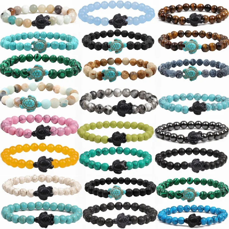 Bangles with bold onyx stones for contrast -Wholesale Turtle Turquoise Beaded Bracelet