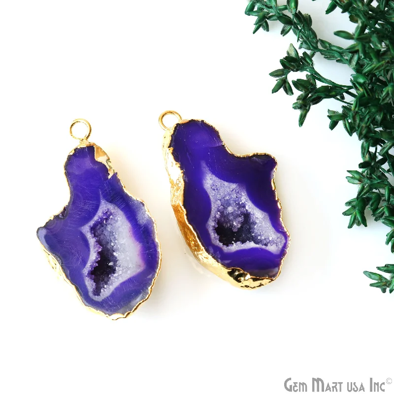 Rings with spiral designs for eye-catching twist -Geode Druzy 22x41mm Organic Gold Electroplated Single Bail Gemstone Earring Connector 1 Pair