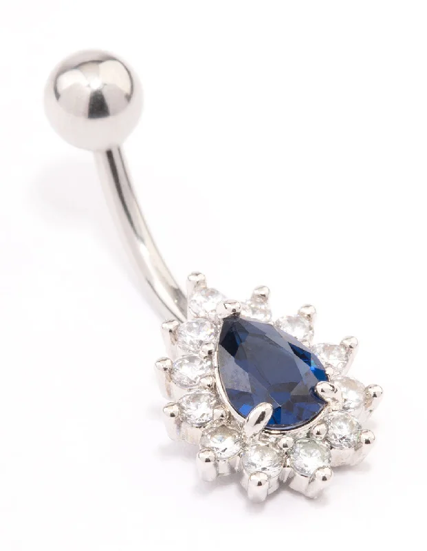 Rings with hammered silver for rustic appeal -Surgical Steel Cubic Zirconia Spikey Pear Belly Ring