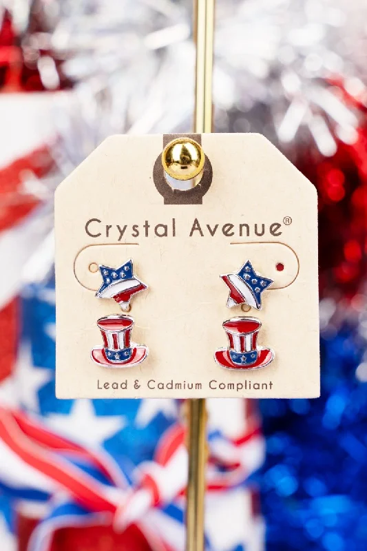 Lightweight Drop Earrings for All Day -Crystal Avenue USA Post Silvertone Earrings 2 Pair Set