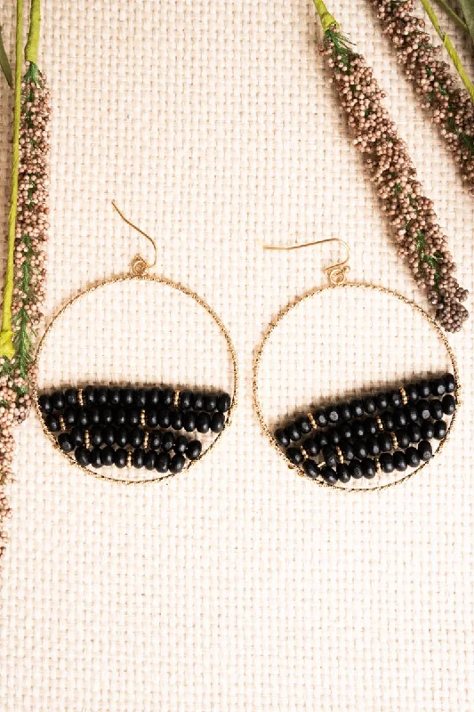 Drop Earrings with Enamel Coating -SALE! Richbrook Goldtone Black Wooden Bead Earrings