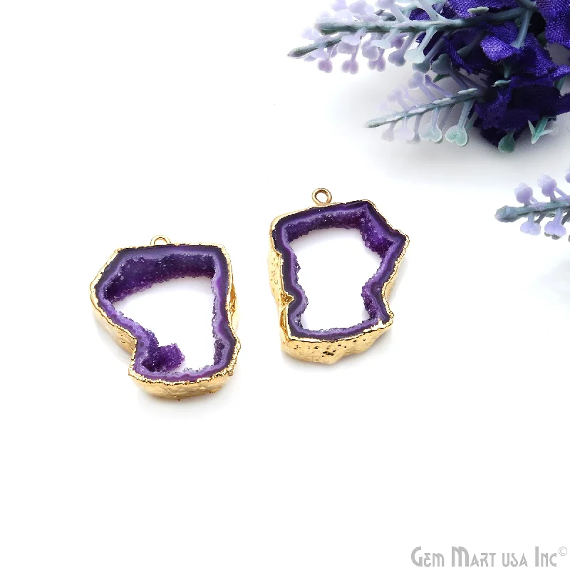 Rings with branch-inspired bands for organic -Agate Slice 30x21mm Organic  Gold Electroplated Gemstone Earring Connector 1 Pair