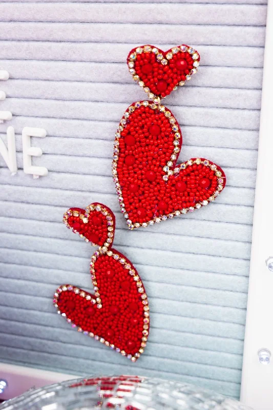 Heart Shaped Drop Earrings for Love -Viola Red Doodle Heart Seed Bead earrings