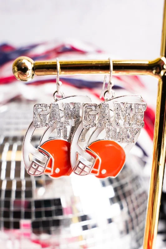 Leverback Drop Earrings for Comfort -Gameday Orange and White Crystal Earrings