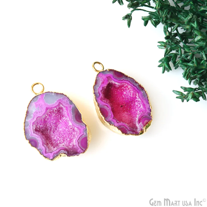 Rings with floral halo diamond arrangements -Geode Druzy 22x32mm Organic Gold Electroplated Single Bail Gemstone Earring Connector 1 Pair