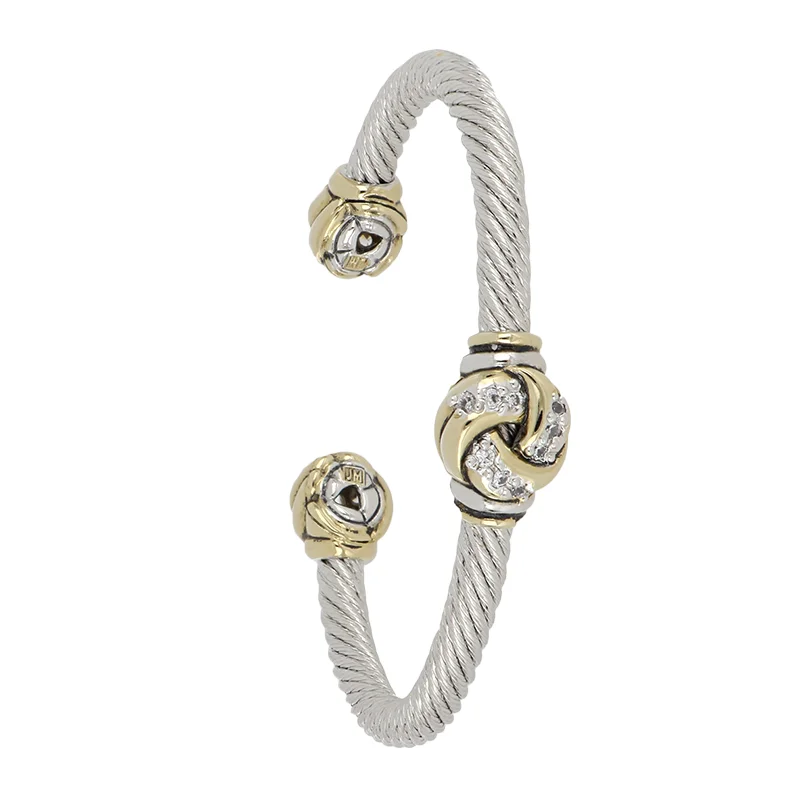 Bracelets with spiral designs for eye-catching twist -Infinity Knot Pave Center Wire Cuff Bracelet