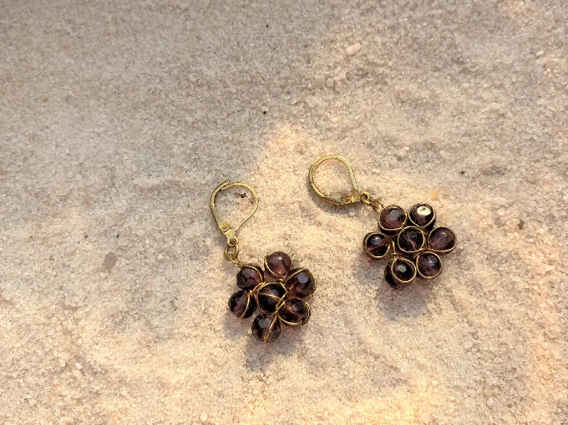 Magnetic Closure Drop Earrings for Easy -Plum Purple Flower Earrings