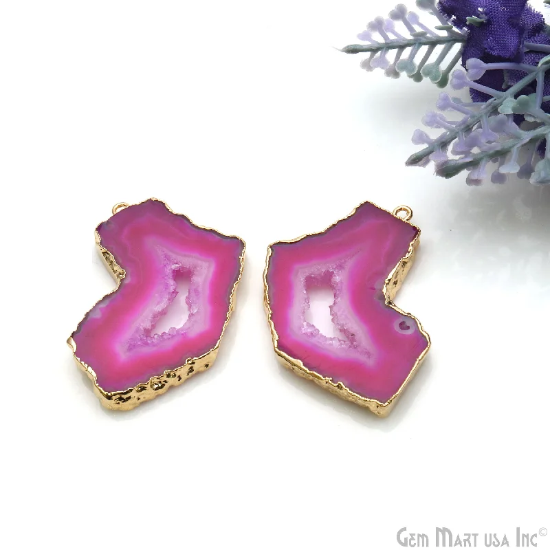 Rings with adjustable bands for perfect fit -Agate Slice 24x37mm Organic  Gold Electroplated Gemstone Earring Connector 1 Pair