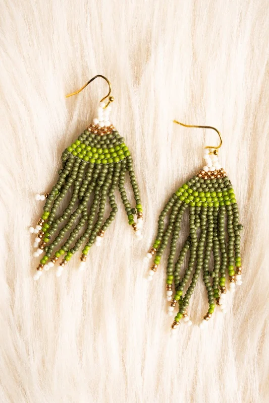 Drop Earrings for Everyday Glamour -SALE! Corean Green Multi Seed Bead Earrings