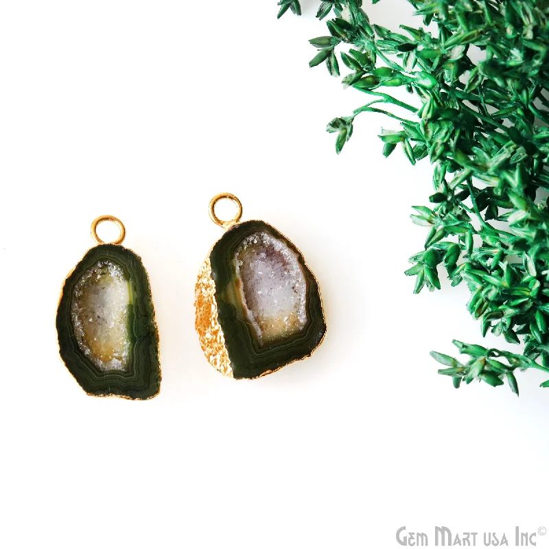 Rings with mandala engravings for spiritual vibe -Geode Druzy 26x17mm Organic Gold Electroplated Single Bail Gemstone Earring Connector 1 Pair