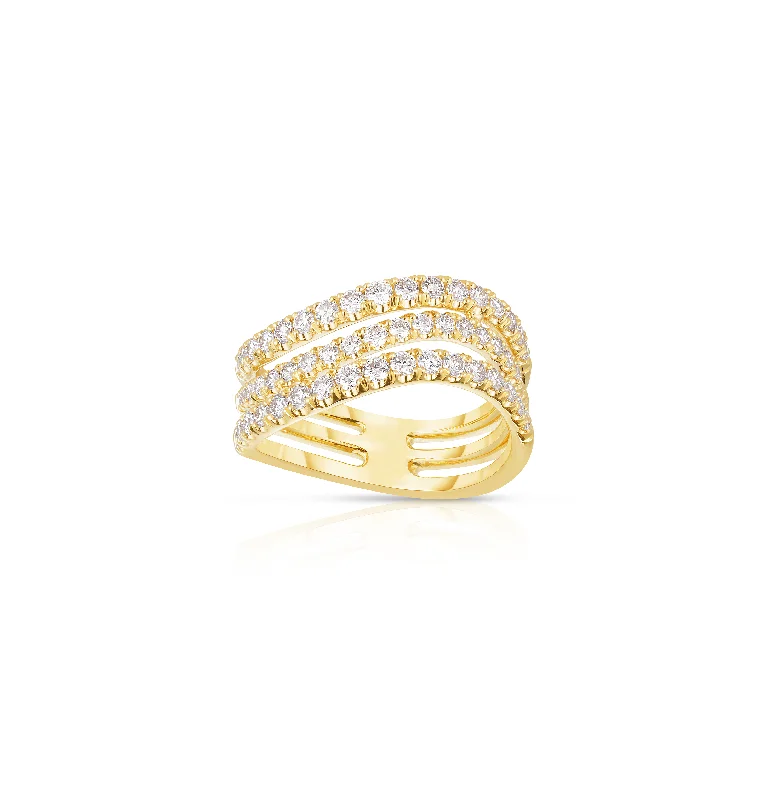 Rings with branch-inspired bands for organic -Sabel Collection Yellow Gold 3 Row Diamond Wavy Ring