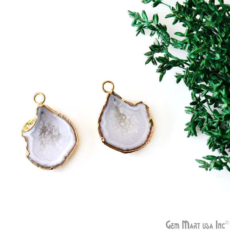 Rings with vintage claw prongs for elegance -Geode Druzy 21x29mm Organic Gold Electroplated Single Bail Gemstone Earring Connector 1 Pair