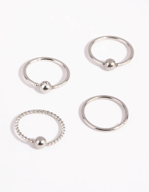 Rings with crescent moon for lunar charm -Surgical Steel Textured Nose Ring 4-Pack