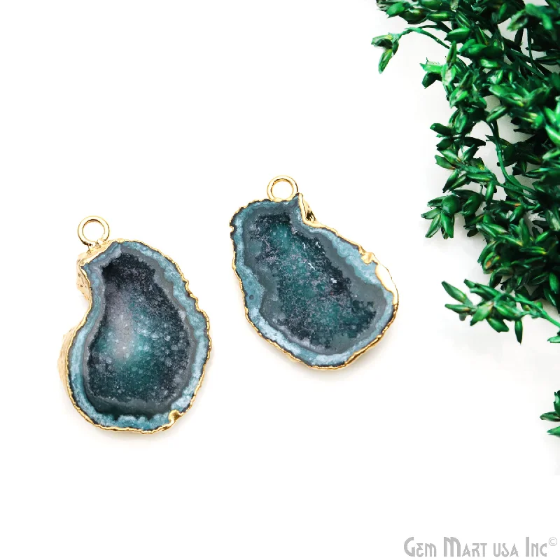 Sterling silver rings with vibrant turquoise stones -Geode Druzy 31x21mm Organic Silver Electroplated Single Bail Gemstone Earring Connector 1 Pair