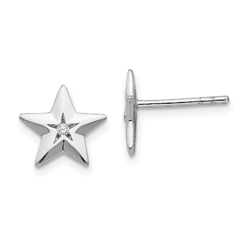 Detachable Drop Earrings with Charms -Curata Polished Ss White Ice Diamond Star Post Earrings - 10.3x10.3mm Wide