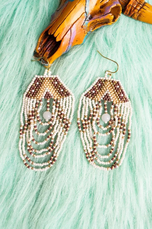 Geometric Drop Earrings for Trend -SALE! Only In My Dreams Ivory Seed Bead Earrings