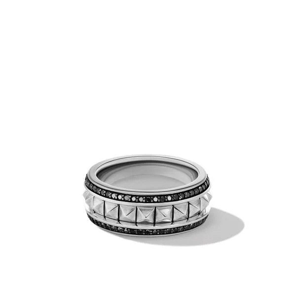 Stackable rings with mixed metal finishes -Pyramid Band Ring with Pavé Black Diamonds, Size 11