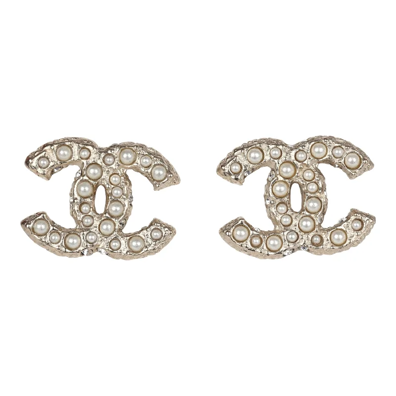 Oval Drop Earrings for Grace -Chanel Small CC Pearl Studded Earrings Faux Pearls & Light Gold Tone Hardware