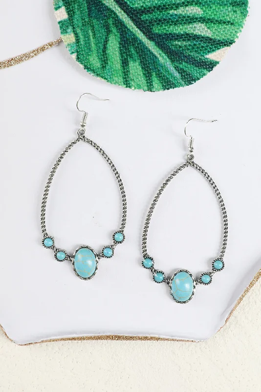 Adjustable Drop Earrings for Custom Fit -Silver Western Turquoise Water Drop Hook Earrings